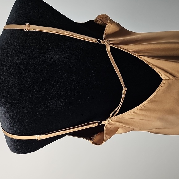 Soma Bronze Slip Dress w Vneck Spaghetti Straps Empire Waist Side Slits Sz:XL - Picture 8 of 12